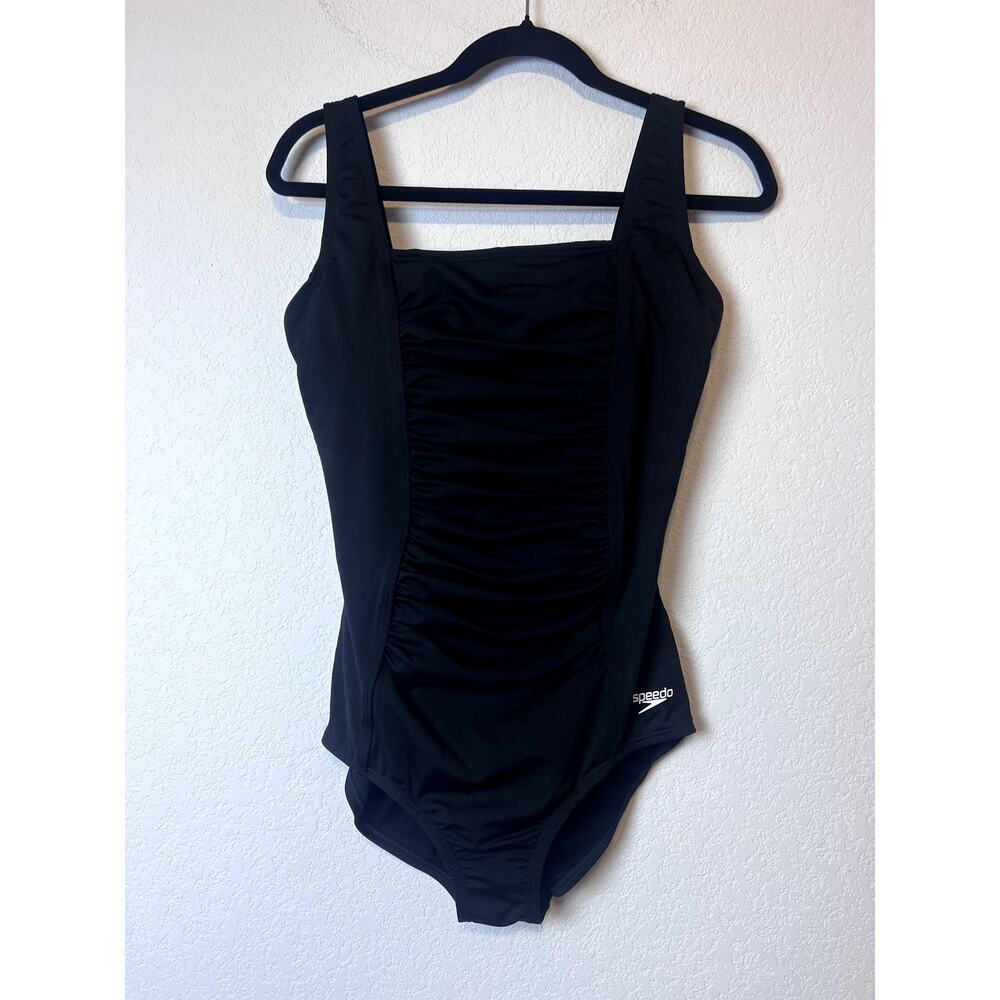 Speedo Plus Size 10 Solid Shirred Tank One Piece Swimsuit